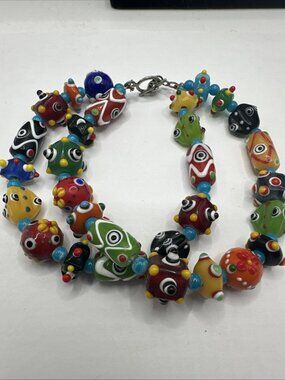 fancy raised lampwork glass bead handcrafted 8” togel clasp bracelet